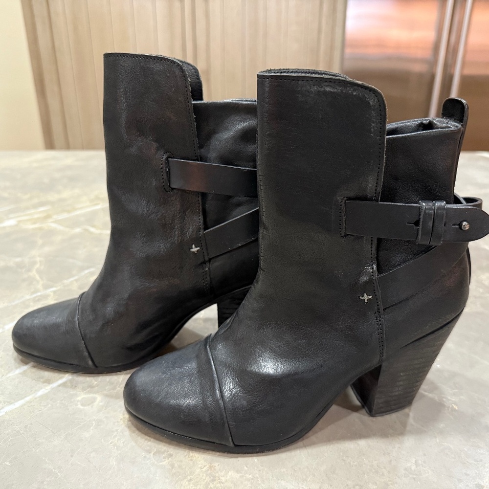 Rag & Bone Harrow Harness Boots, Black Leather, Size 38
